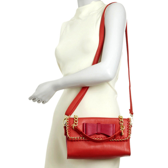 BETSEY JOHNSON Tough LoVE Bag BOW Gold Chain Purse - Picture 6 of 8